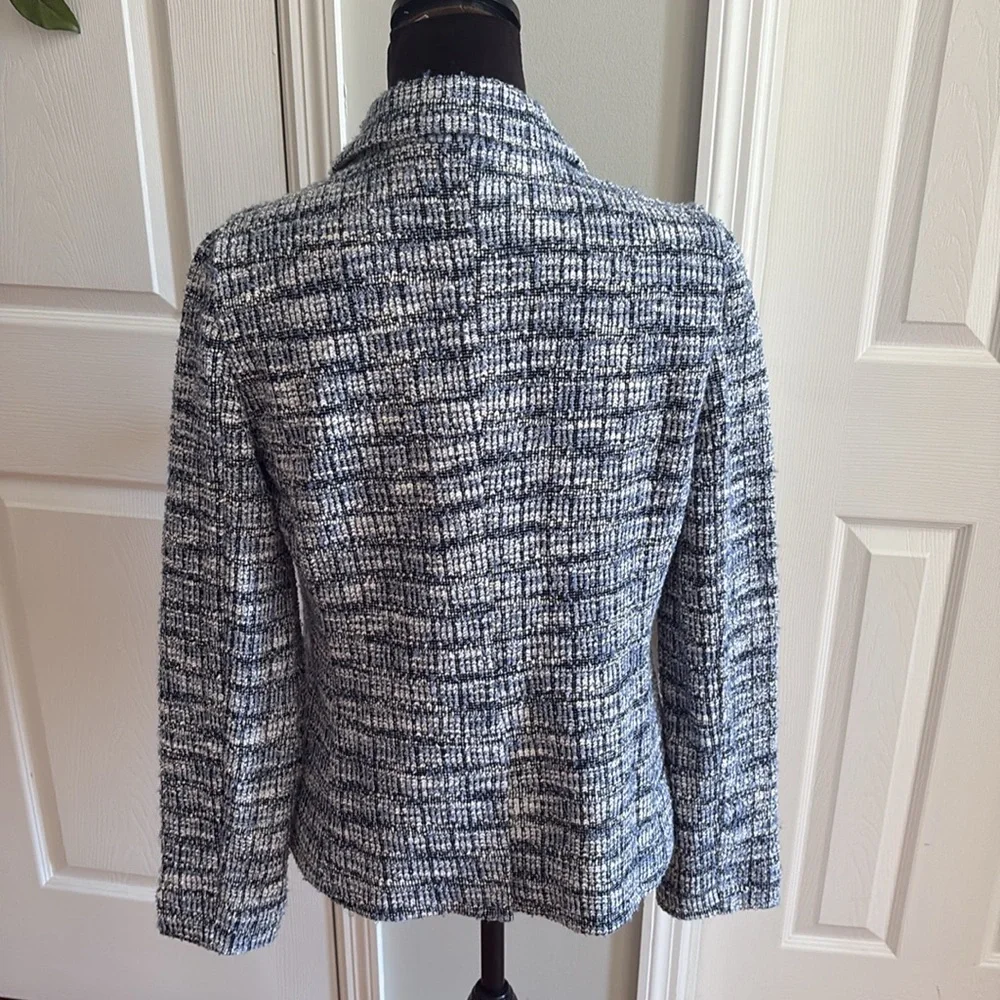 NWT Skies Are Blue Naurela Navy Blue Tweed Open Front Blazer- Size M - Picture 2 of 6